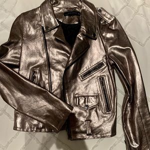 Zara Metallic Leather Biker Jacket - Copper Silver